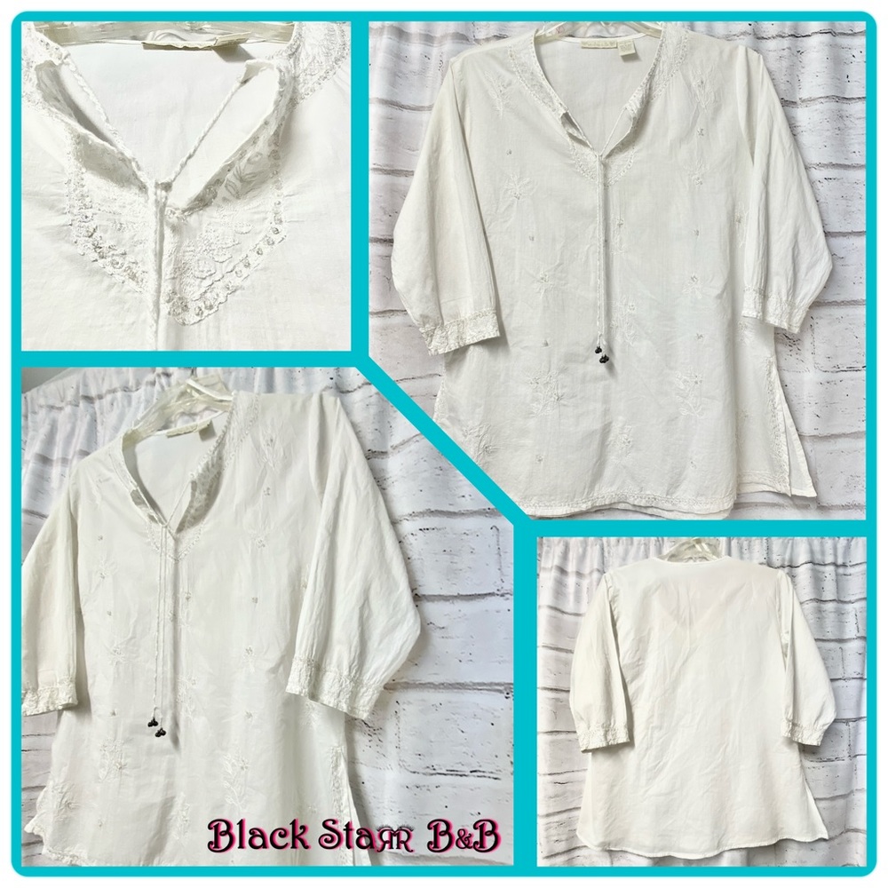 Casual oversized Embroidered White Ladies Top. Sz Md